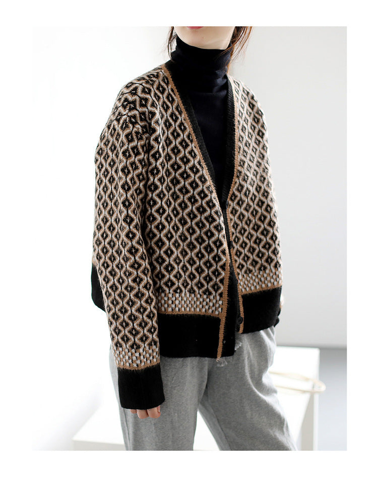 Kvinder elegant cardigan med geometrisk mønster og knapdetaljer Stilla