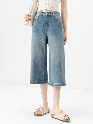 Dame Bred Denim Culottes med høj talje og løs pasform Stilla
