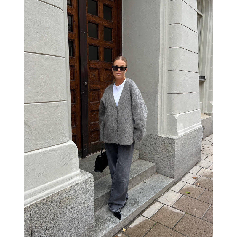 Dame afslappet strik cardigans med oversized snit og knapdetaljer Stilla
