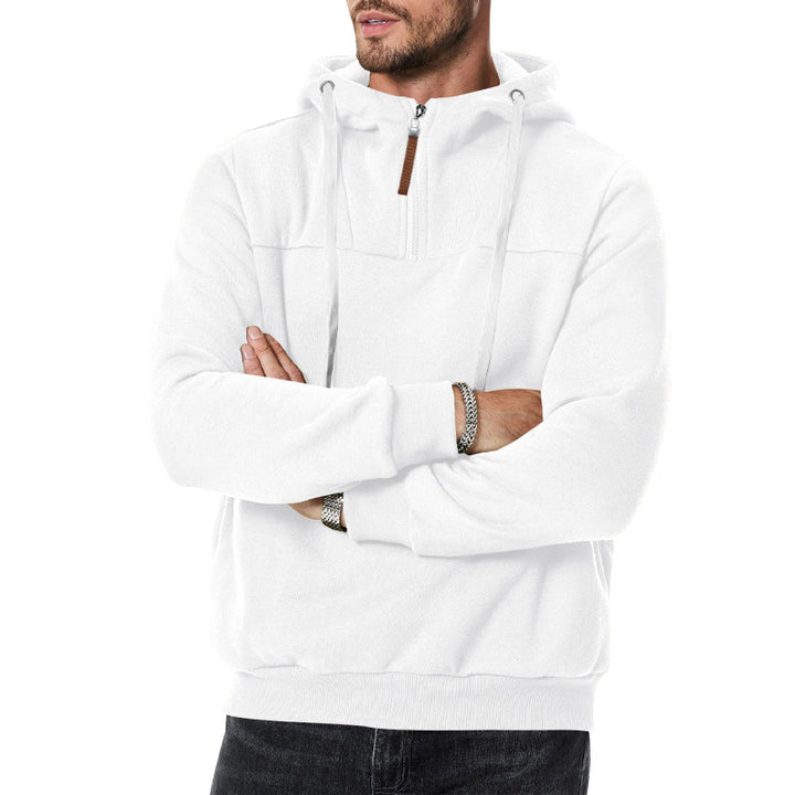 Herre nan Sweat-Halfzip med struktureret inderside, justerbar hætte og bred ribkant Skovae