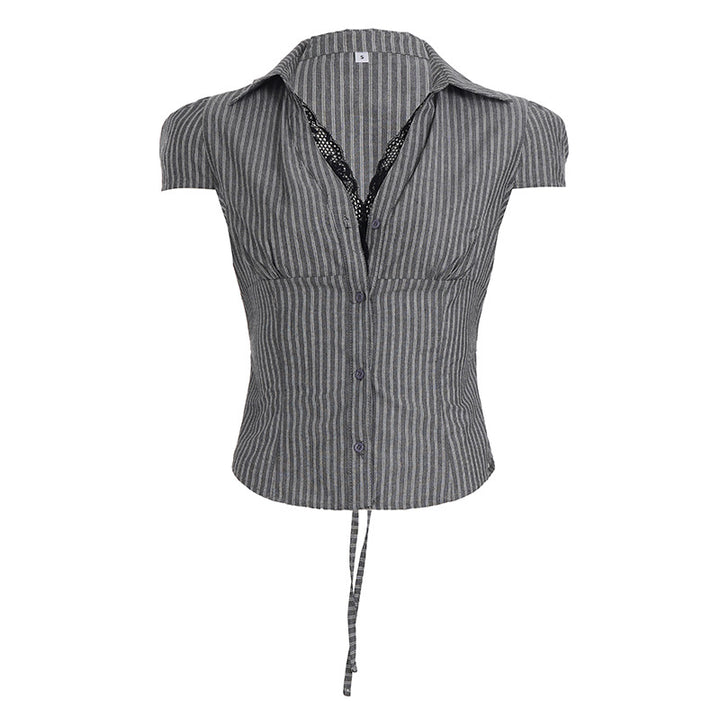 Damen elegantes Blusenshirt mit raffinierten Spitzenakzenten und modischem Streifenmuster Skovae