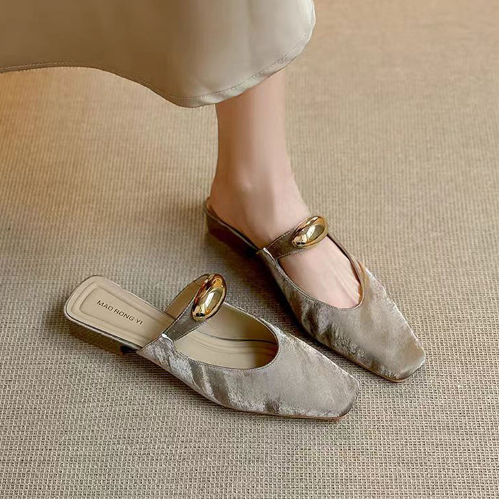 Dame elegante Square-Toe Slide Mules med dekorativ guldakcent Stilla