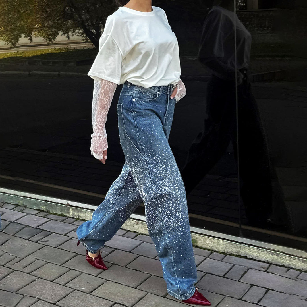 Kvinders fashionable oversized T-shirt med blondeærmer Stilla