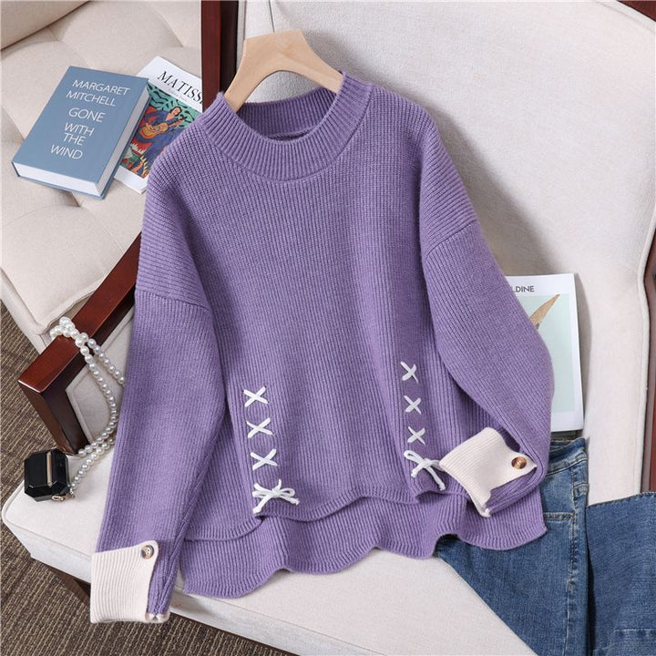 Kvinders chunky strikket sweater med legende snøredetaljer Stilla