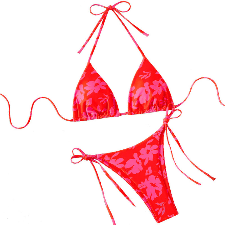 Dame Triangel-Bikini med blomsterdesign og justerbare stropper Skovae