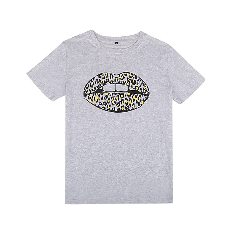 Damer Grafiktryk T-shirt med Leopard Kiss Design Stilla
