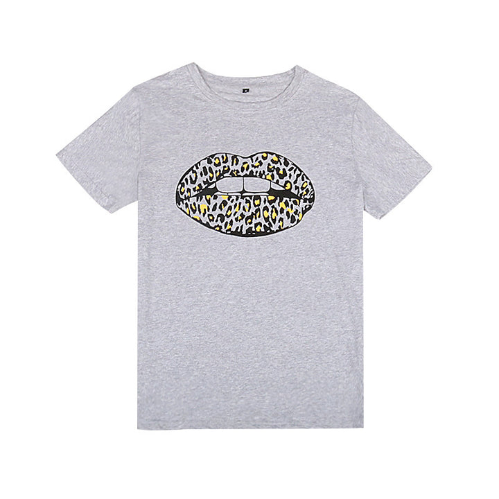 Damer Grafiktryk T-shirt med Leopard Kiss Design Stilla