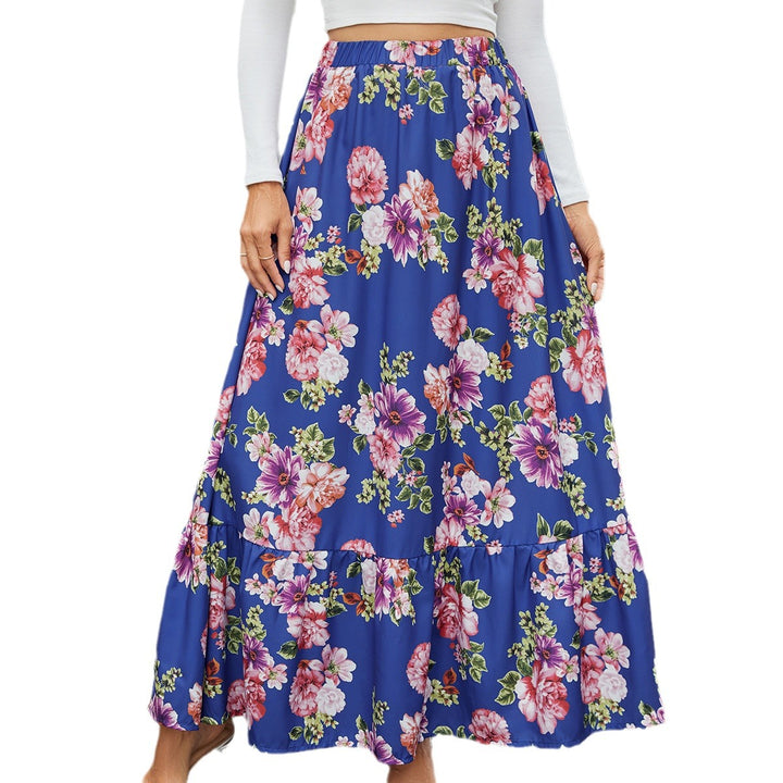 Dame Maxiskørt med voluminøs flæse-stil og blomster mønster Stilla