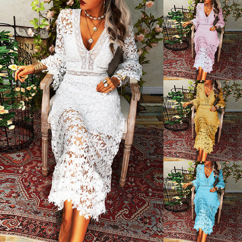 Damer Elegant Spids-Midi-Kjole Stilla