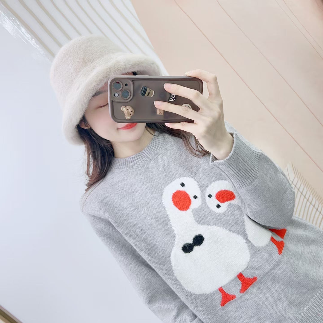 Dame Rund hals sweater med kreativ dyremaskesting Stilla