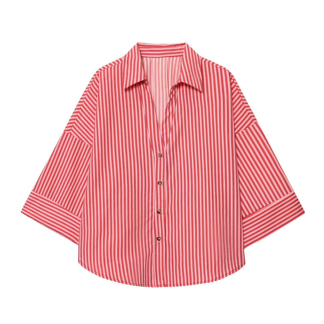 Dame skjorte bluse med afslappet snit og elegante 3/4-ærmer Skovae