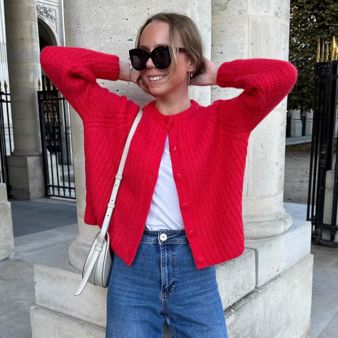 Kvinder hyggelig cardigan med vertikal rib struktur og store knapper Stilla