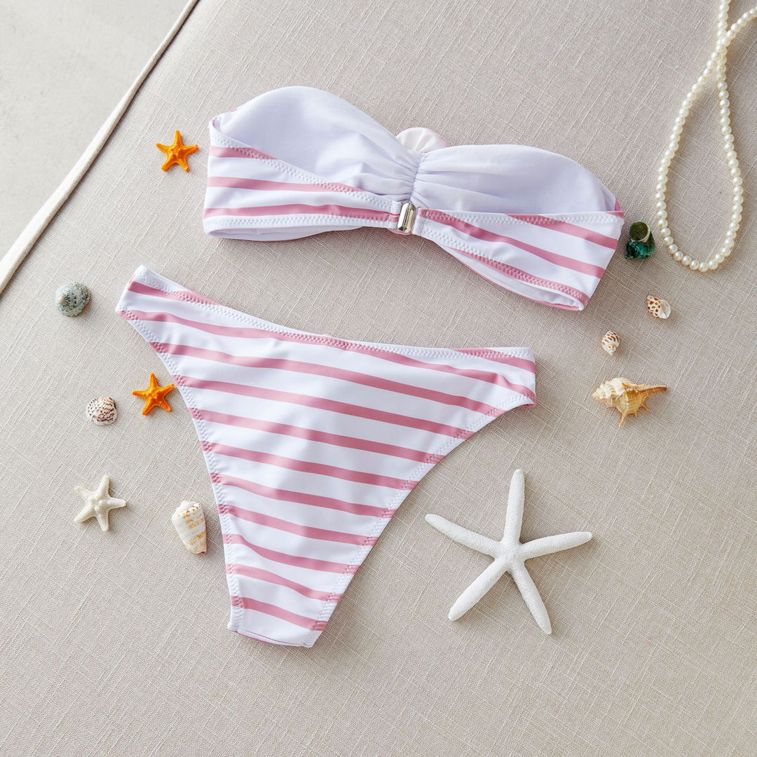 Dame bikini sæt med elegante blomsterapplikationer og høj skæring Stilla