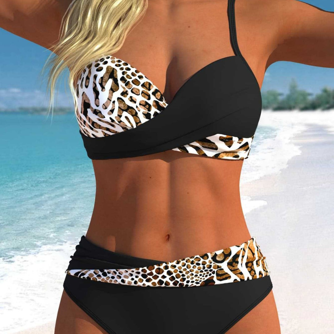 Dame Bikini-Sæt med blomster-wrap-mønster og behagelige high-waist-trusser Skovae