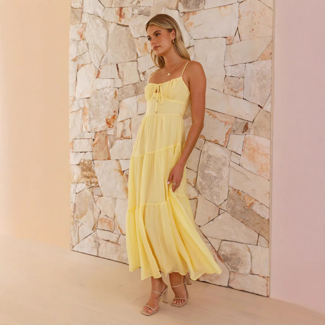 Kvinders Boho-Chic Maxi Kjole med Justerbare Spaghetti Stropper og Voluminøs Skørt Stilla