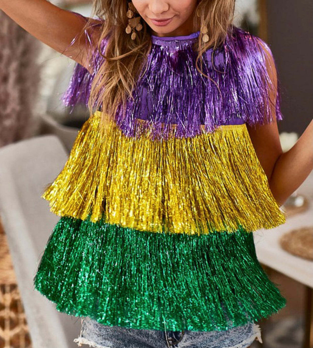 Dame Trendy Festernederdel med glitrende frynser Stilla