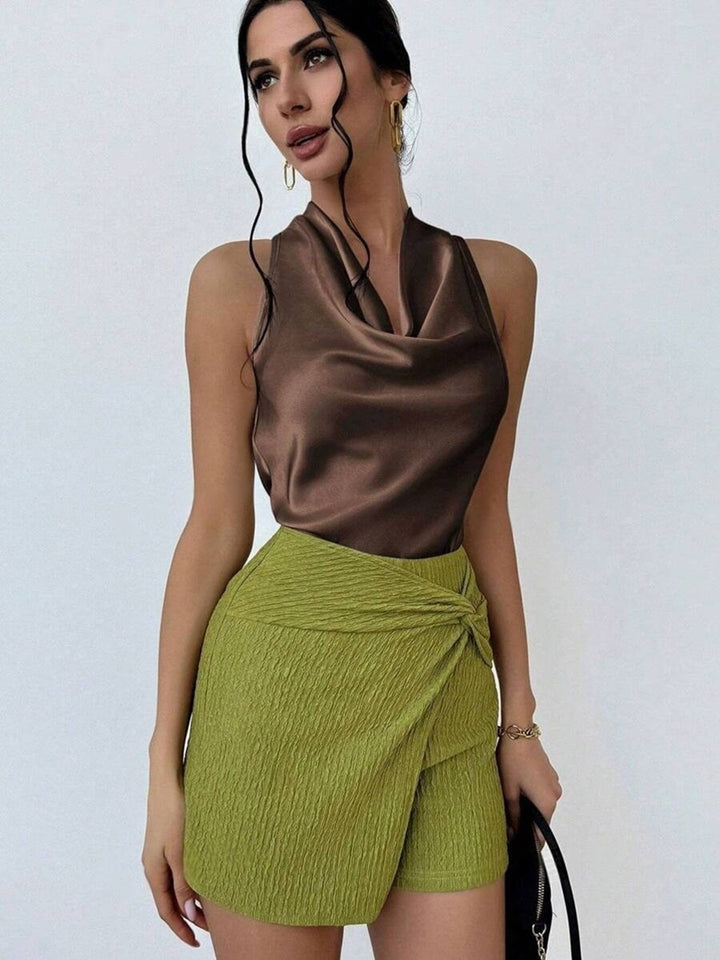 Dame Elegant satin top med smart vandfald udskæring Skovae