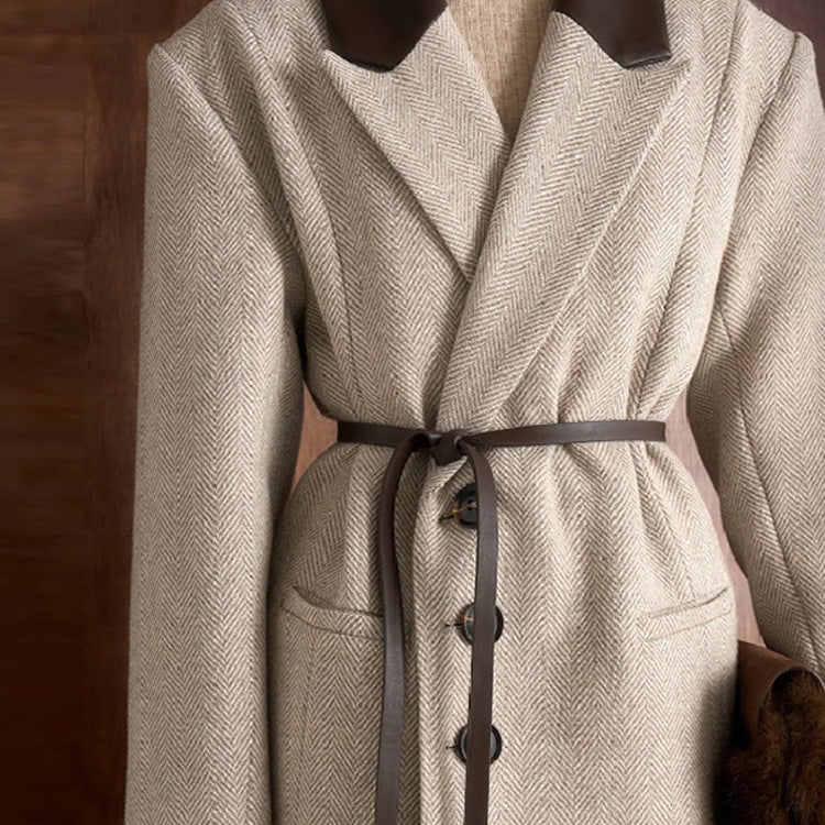 Damer Elegant Trench Coat med Bælte og Fin Krave Stilla