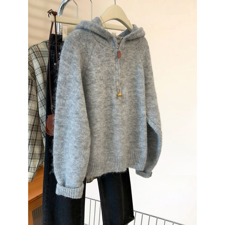 Kvinders hyggelige hoodie med halv lynlås og kengurulomme Stilla