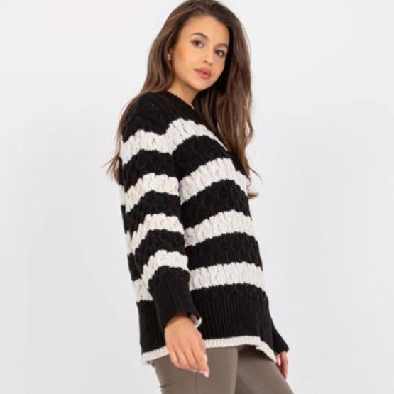 Kvinder striped strik pullover med voluminøse ærmer og unikt mønster Stilla