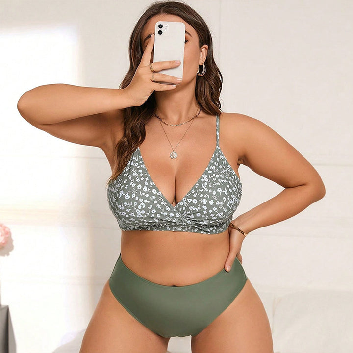 Dame Høj talje Bikini-sæt med blomstret top Skovae