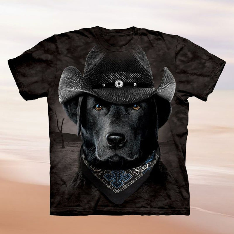 Kvinders T-Shirt med kreativt hundemotiv og cowboyhat-design Stilla