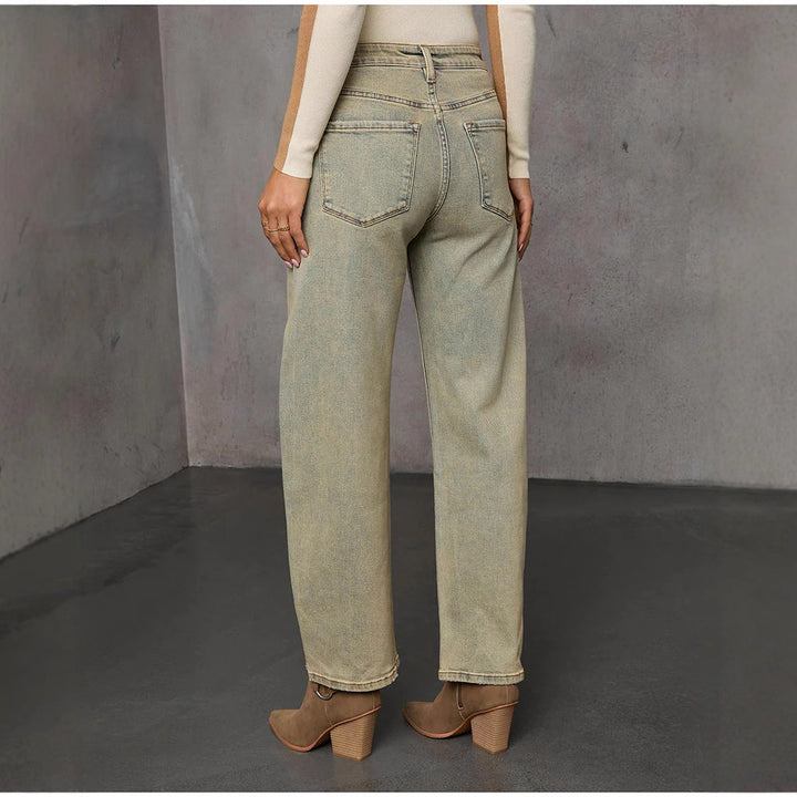 Dame Bredskårne jeans i moderne vintage-stil med høje lommer Stilla