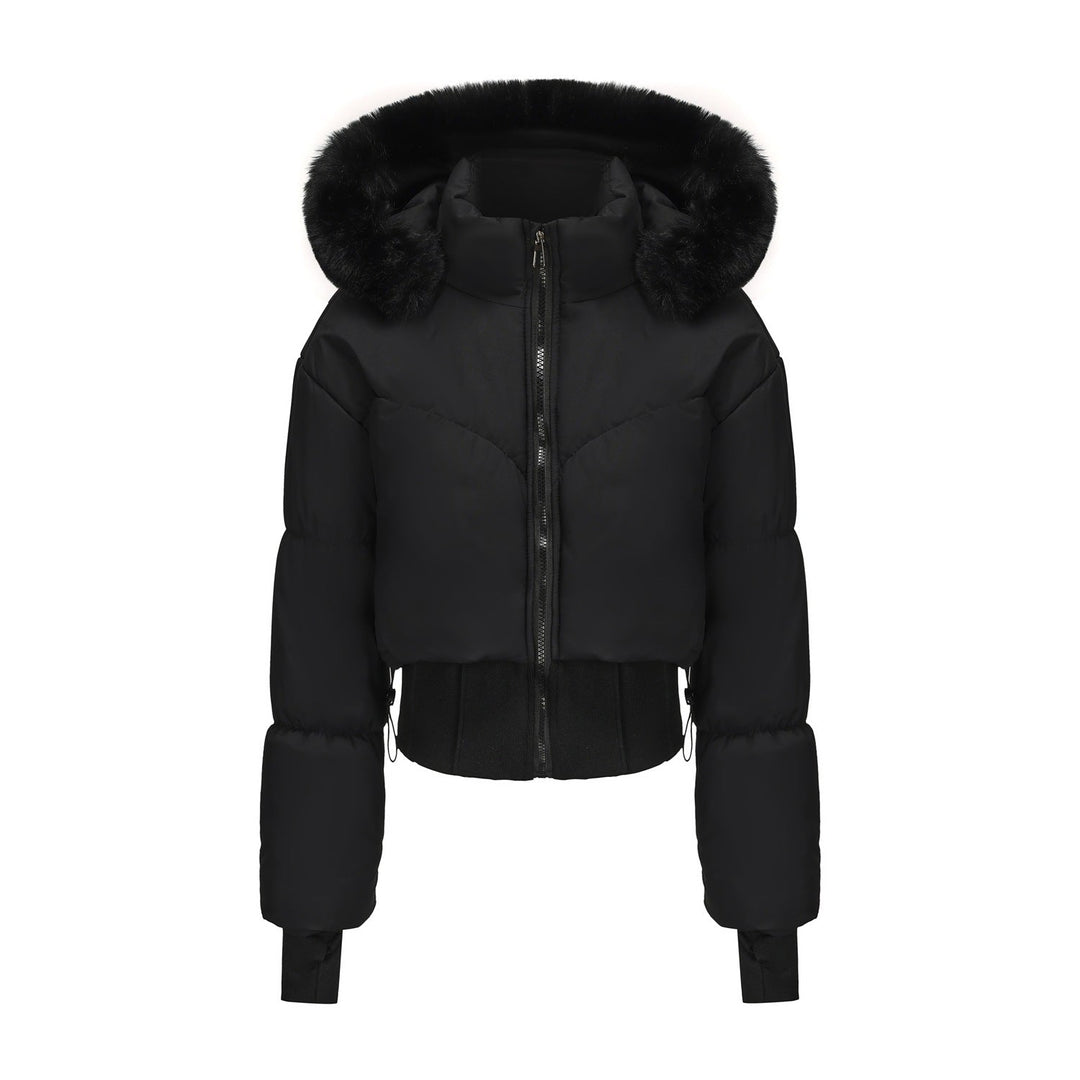 Dame cropped dunjakke med aftagelig hætte og faux fur kant Stilla