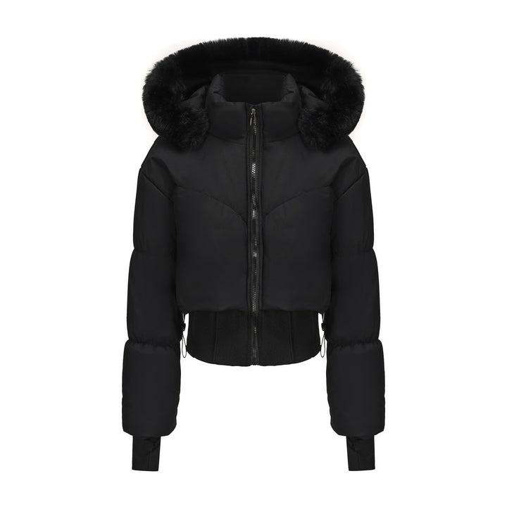 Dame cropped dunjakke med aftagelig hætte og faux fur kant Stilla