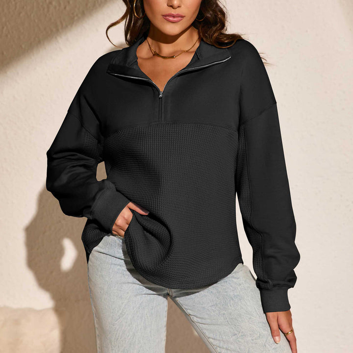Dame sporty sweatshirt med moderne lynlås og struktureret overflade Stilla