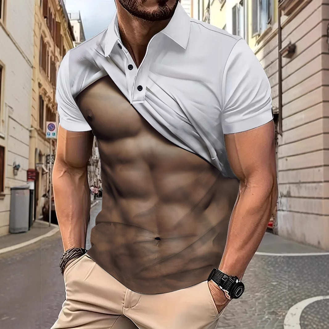 Herre polo T-shirt med kreativ muskelprint Stilla