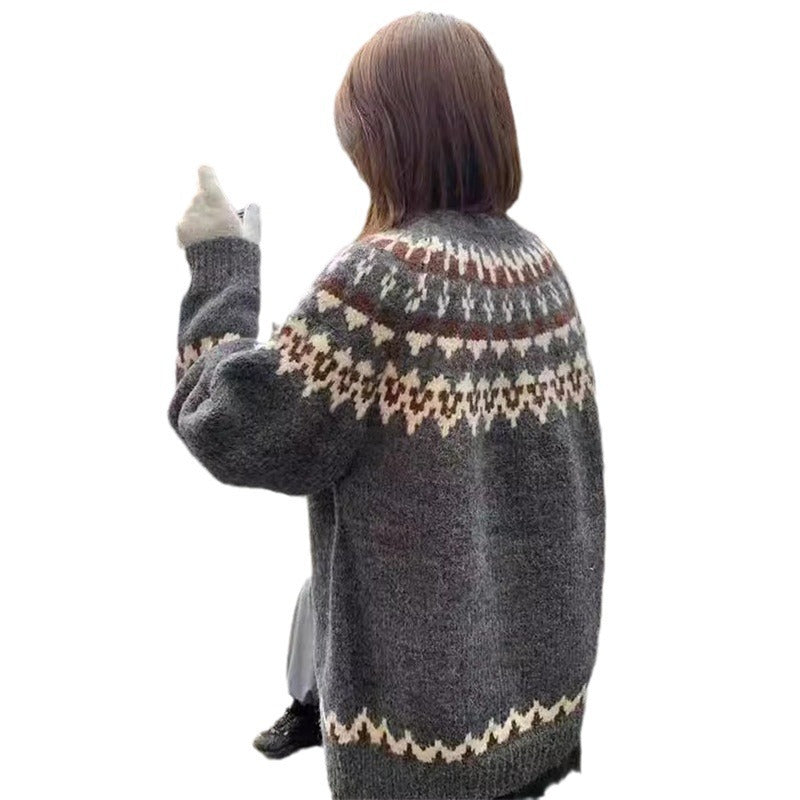 Dame strikket sweater med norsk mønster Stilla