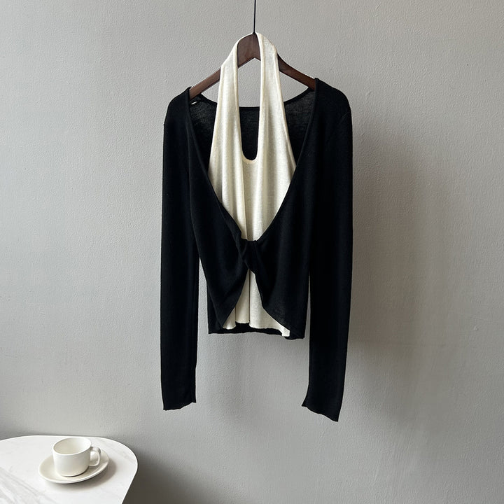 Dame indpakningsoverdel med twist-detalje og elegant kreppstoff Stilla