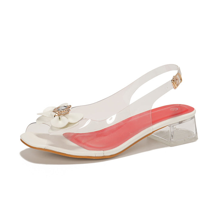 Dame Sling-Peeptoe Sandaler med blomsterdekorationer og gennemsigtig design Stilla