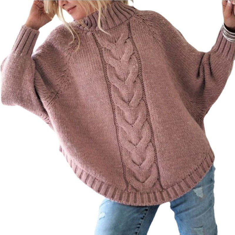 Kvindernes strikkede sweater med høj krave og kabelmønster Stilla