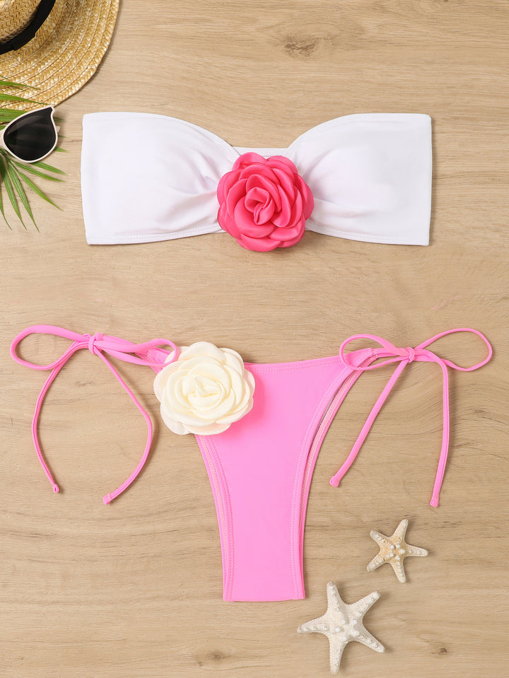 Dame Bandeau bikini med blomsterapplikation Skovae