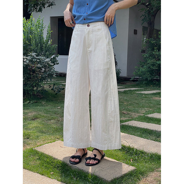 Dame bred High-Waist Bukser i urbant stil med elastisk talje og sidelommer Stilla