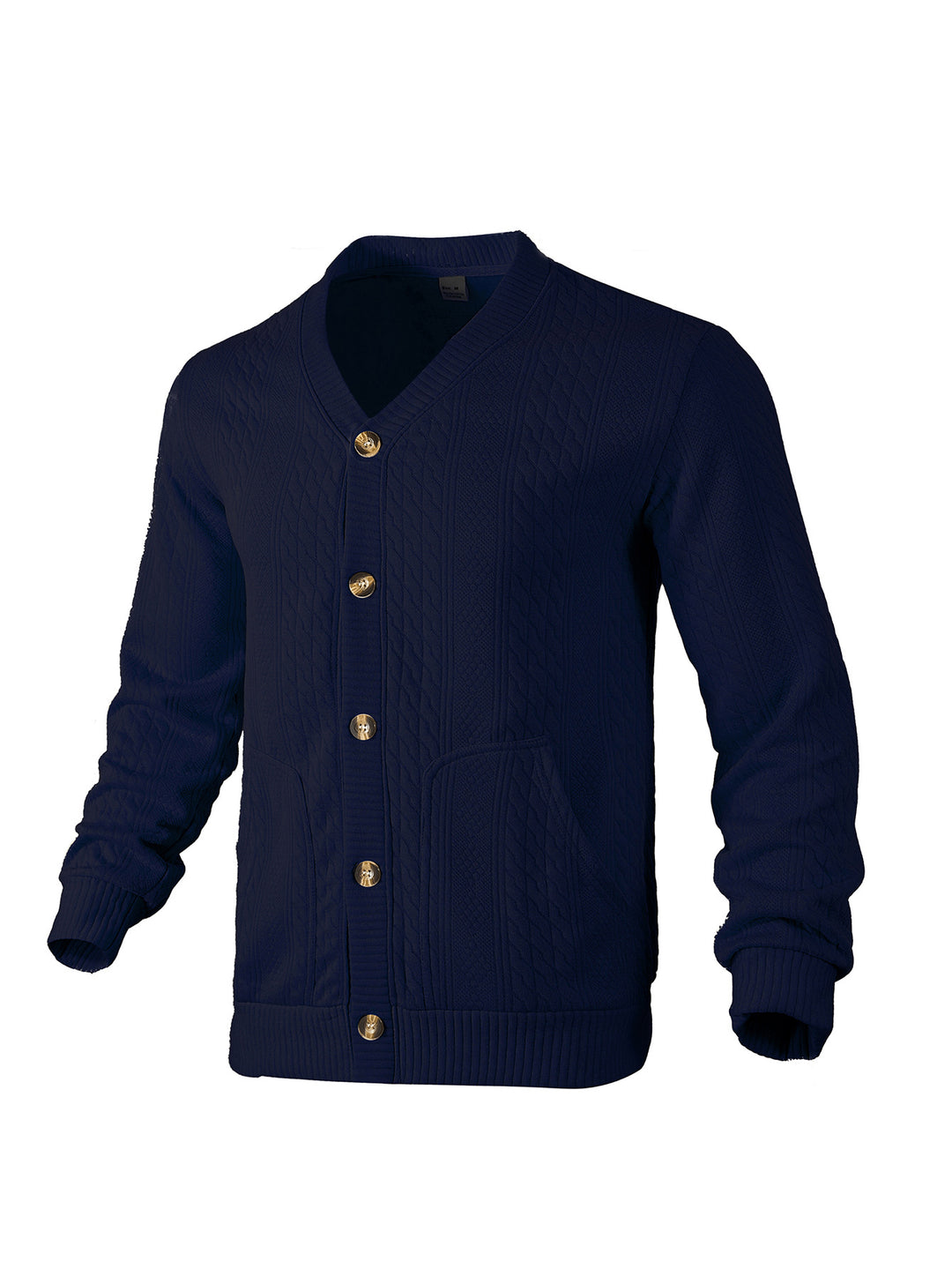 Herrer nan elegant fletsstrikket cardigan med V-hals knapliste og påsyede lommer Skovae