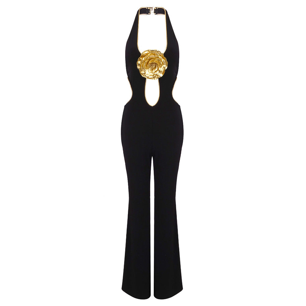 Dame Mode Jumpsuit med dyb udskæring og dekorativ detalje Skovae
