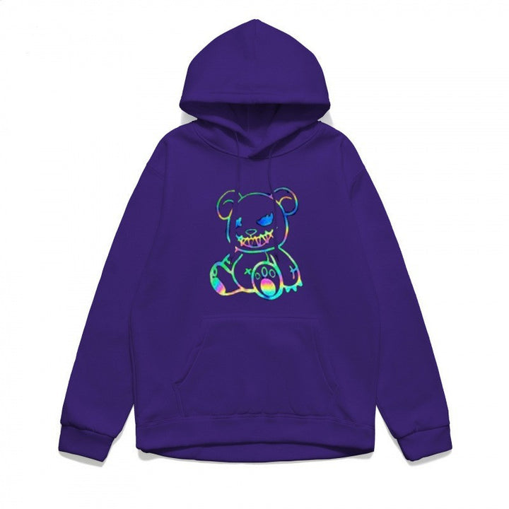 Dame hoodie sweatshirt med sejt bjørnemotiv og komfortabel pasform Skovae