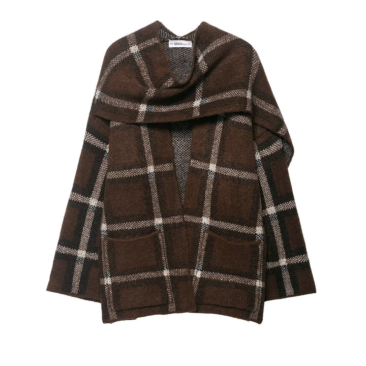Damernes elegante oversized cardigan med ternet mønster og praktiske lommer Stilla