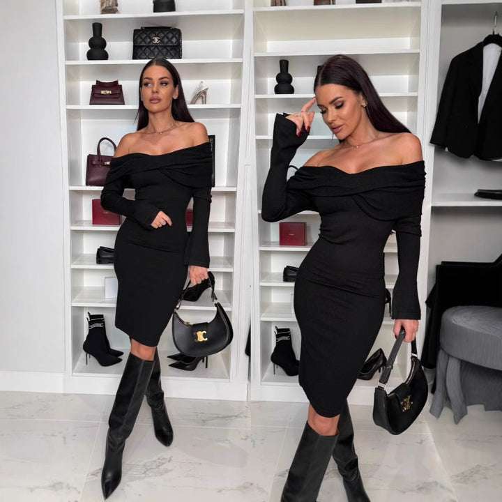 Dame figurtilpasset Off-Shoulder Kjole med elegant rynkning Stilla
