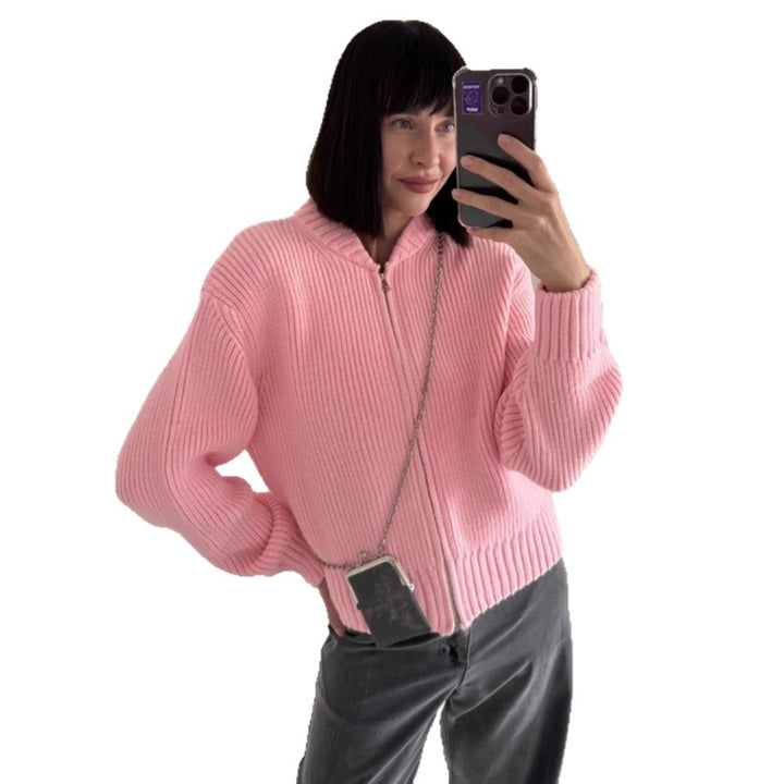 Kvinders afslappede strikket sweater med lynlås Stilla