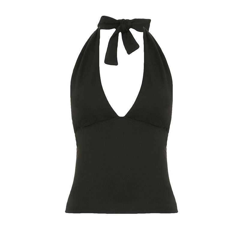 Dame halterneck top med legende prikdesign Skovae