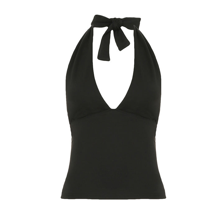 Dame halterneck top med legende prikdesign Skovae