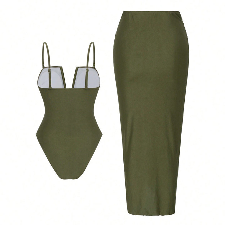 Dame One-Piece Badedragt med elegant Lindeskørt Skovae
