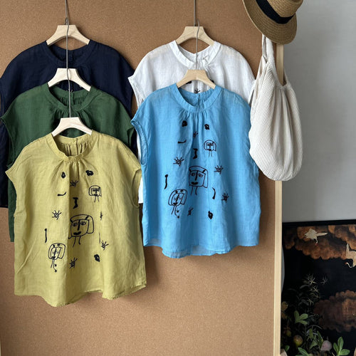 Femme Kunstnerisk Broderet Bluse med Flydende Snit Stilla