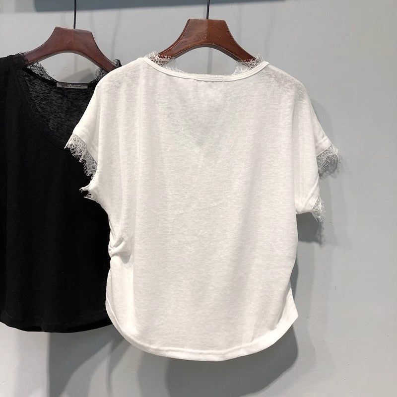 Damer V-hals Spidselærred T-shirt Stilla