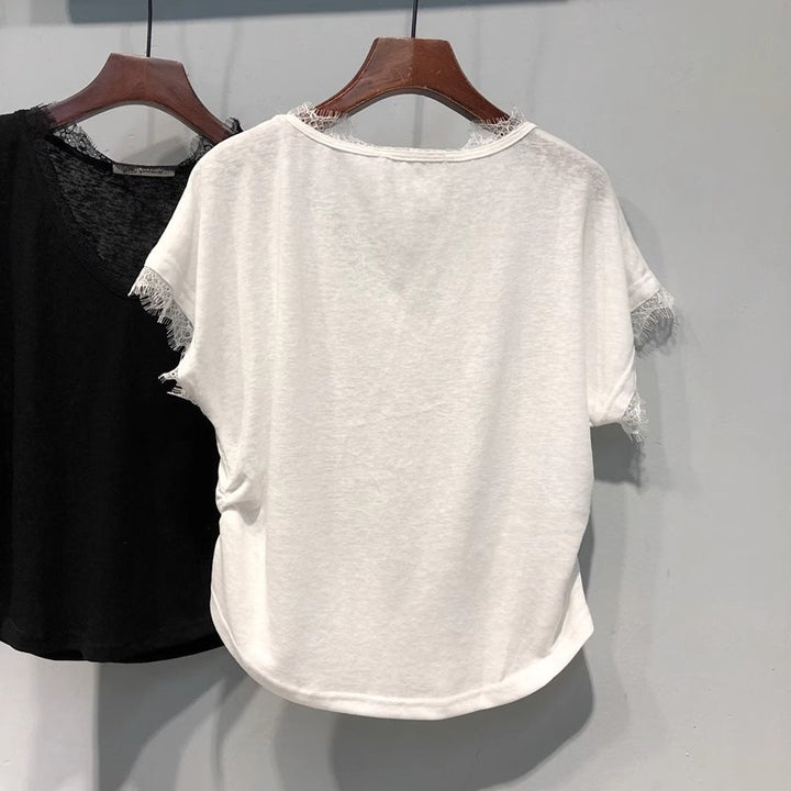 Damer V-hals Spidselærred T-shirt Stilla