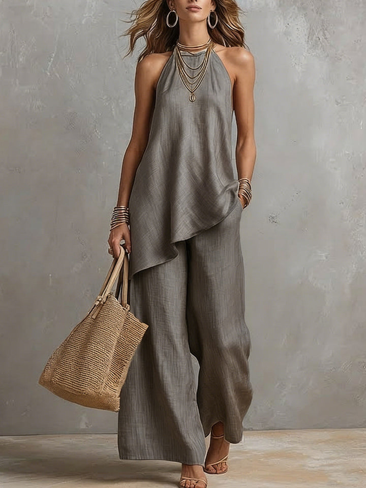 Dame luftig jumpsuit med asymmetrisk snit Skovae